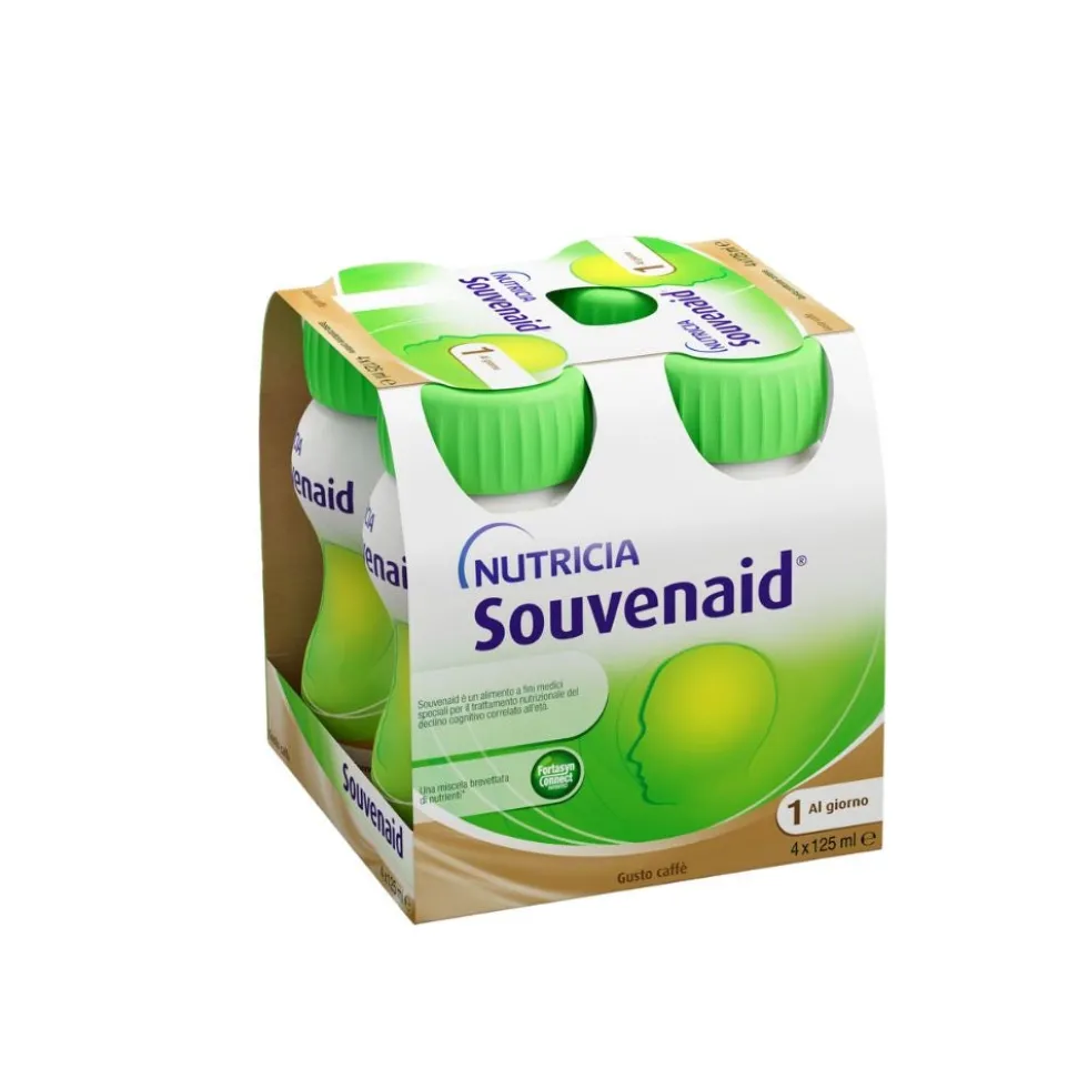 Nutricia Souvenaid Trattamento Nutrizionale del Declino Cognitivo Legato all'Età Gusto Caffè, 4x125ml