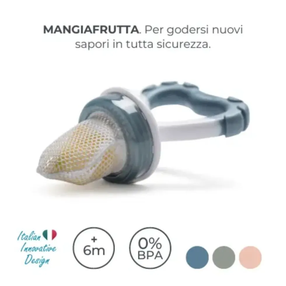 Nuvita Flavorillo Mangia Frutta e Massaggiagengive 2 in 1 Colore Grigio, 1 Pezzo