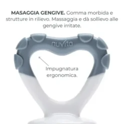 Nuvita Flavorillo Mangia Frutta e Massaggiagengive 2 in 1 Colore Grigio, 1 Pezzo