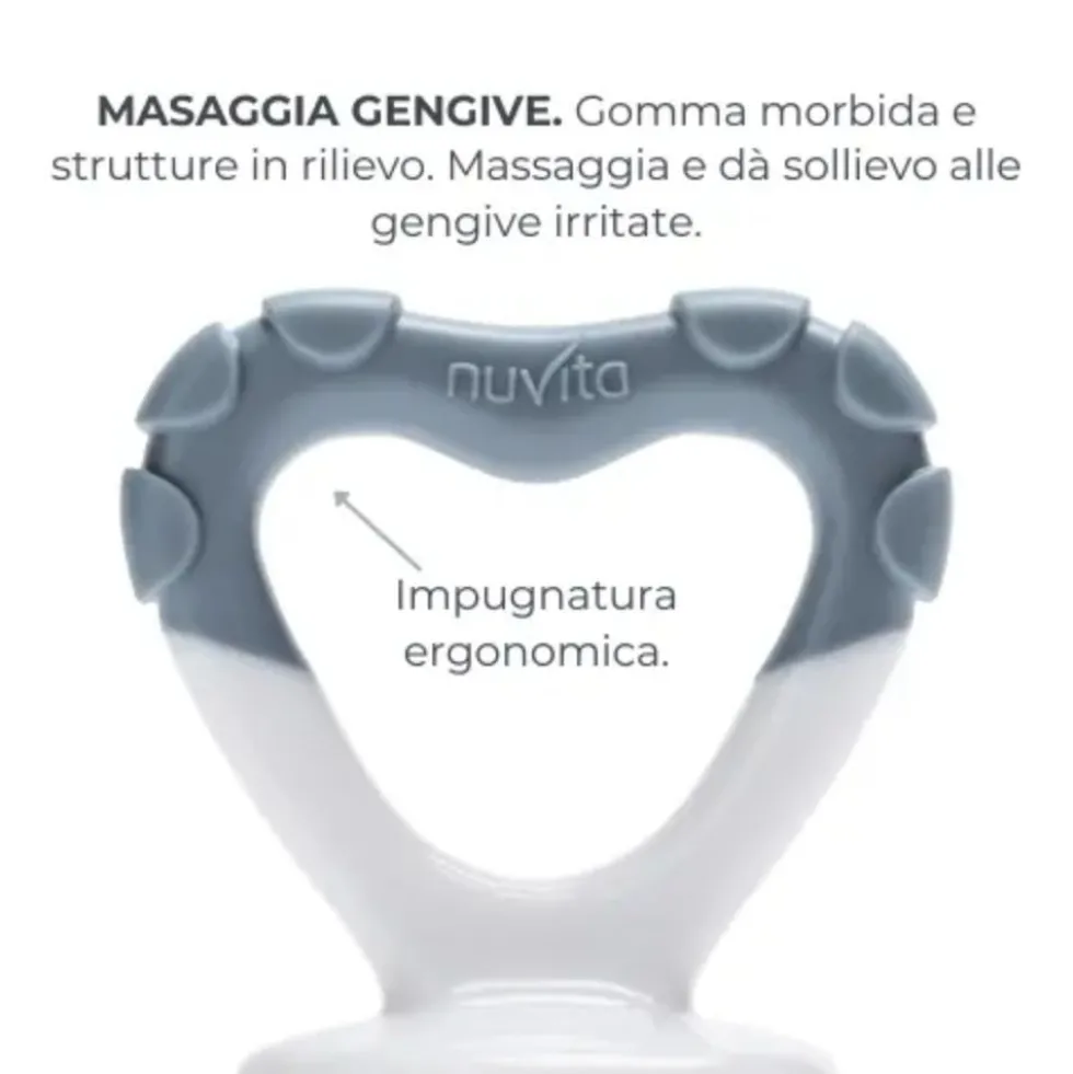 Nuvita Flavorillo Mangia Frutta e Massaggiagengive 2 in 1 Colore Grigio, 1 Pezzo