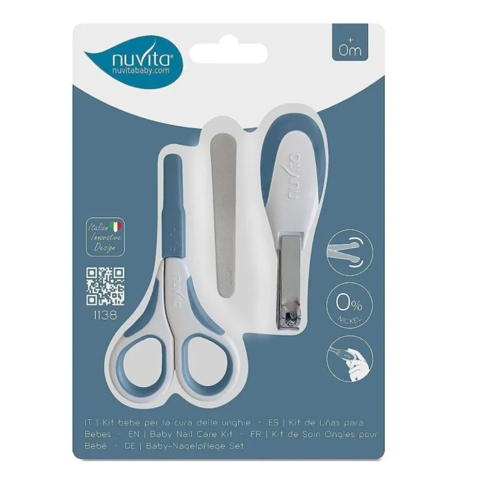 Nuvita Set manicure neonato blu polvere - Kit anallergico per la cura delle unghie, 1 kit