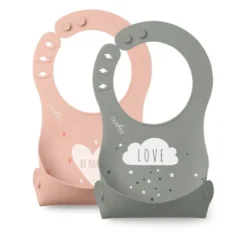 Nuvita Squashy Bavaglini in Silicone Rosa e Verde, 2 bavaglini