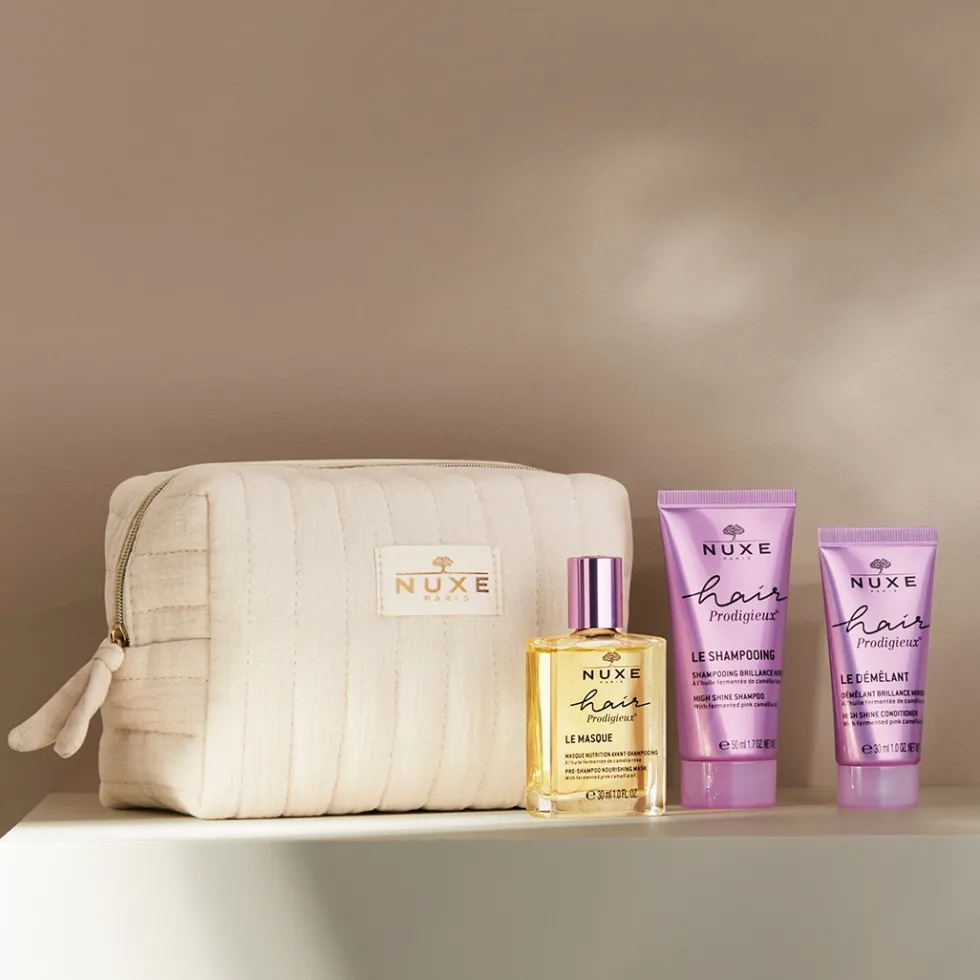 Nuxe Hair Prodigieux - Trousse da viaggio per nutrire e illuminare i capelli, 3 prodotti