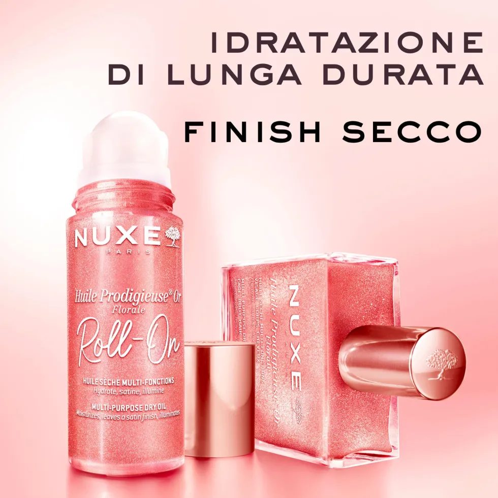 Nuxe Huile Prodigieuse Or Florale Roll-On - Olio secco illuminante per la pelle e i capelli, 60 ml