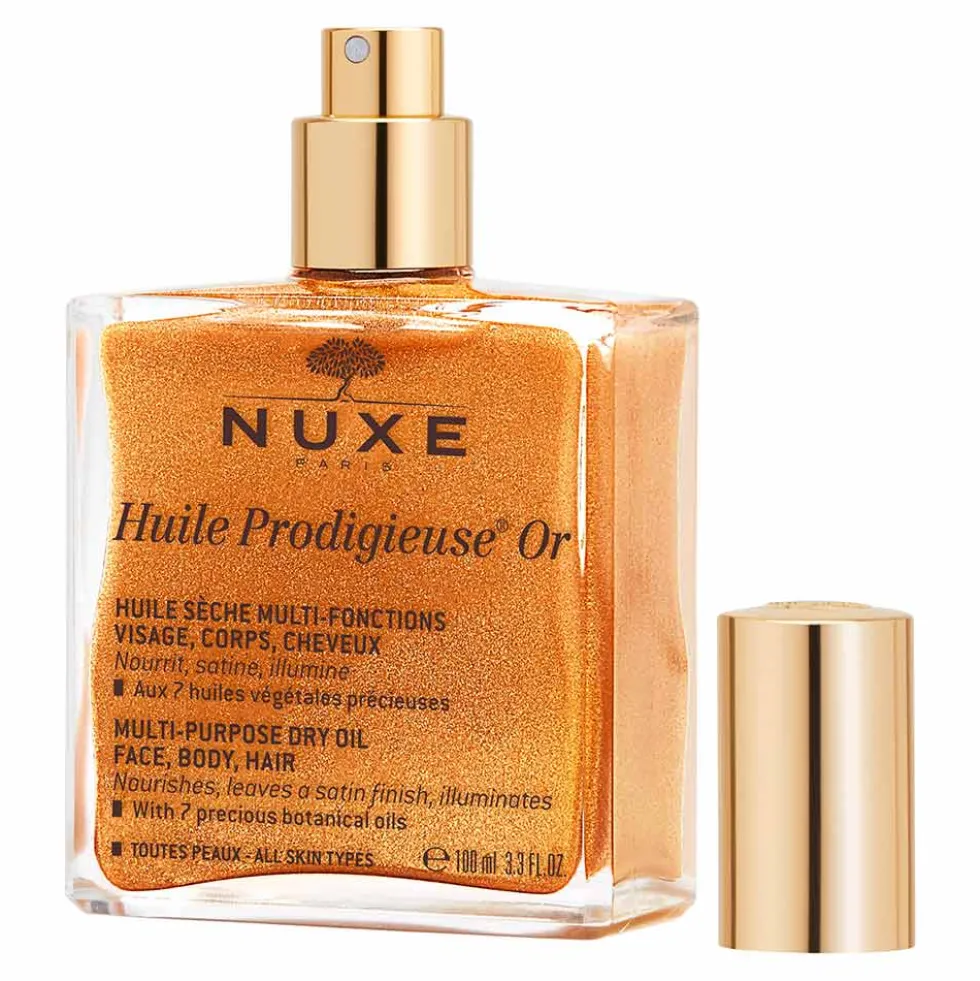 Nuxe Huile Prodigieuse Or - Olio secco illuminante per nutrire viso, corpo e capelli, 100 ml