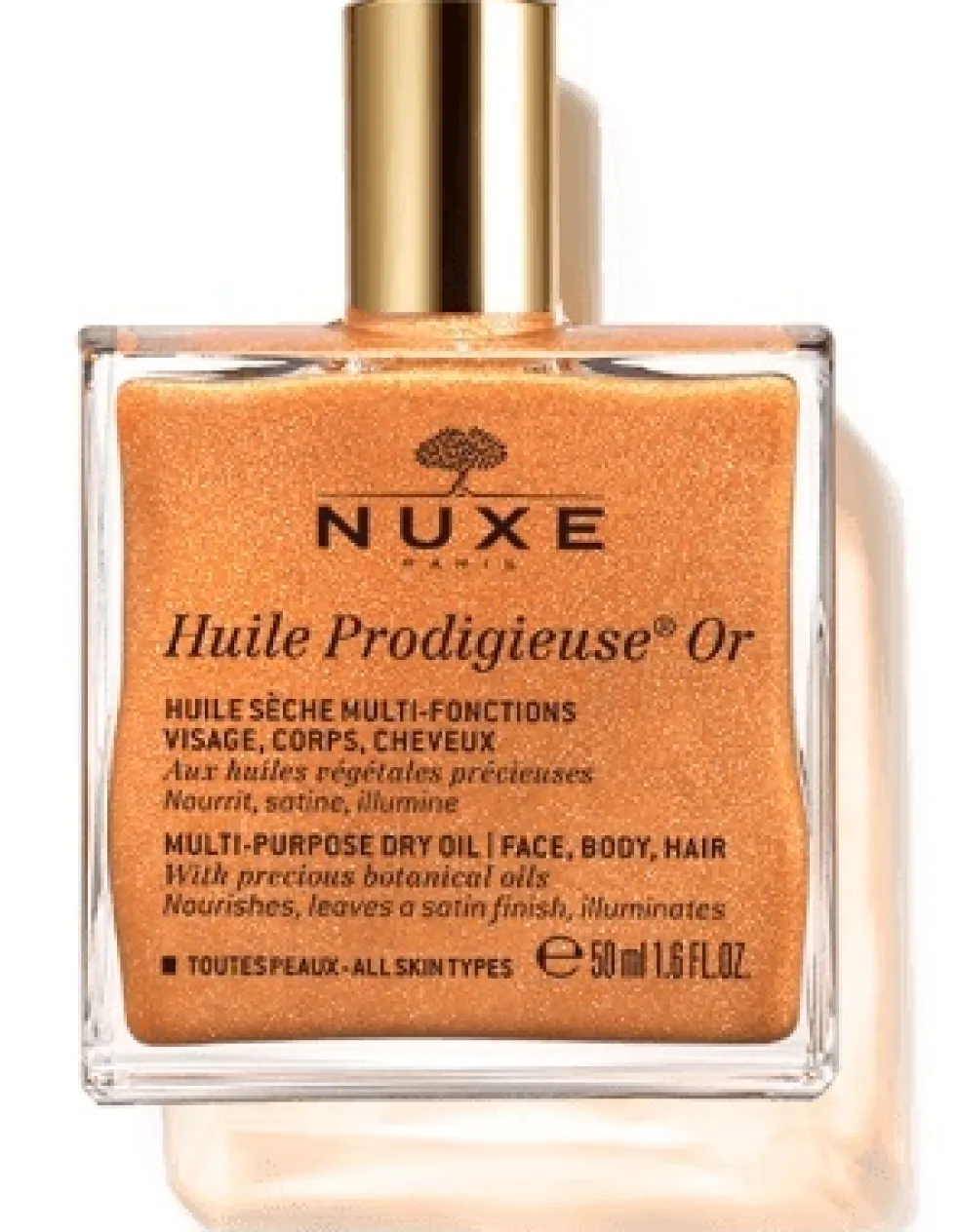 Nuxe Huile Prodigieuse Or - Olio secco illuminante e nutriente per corpo, viso e capelli, 50 ml