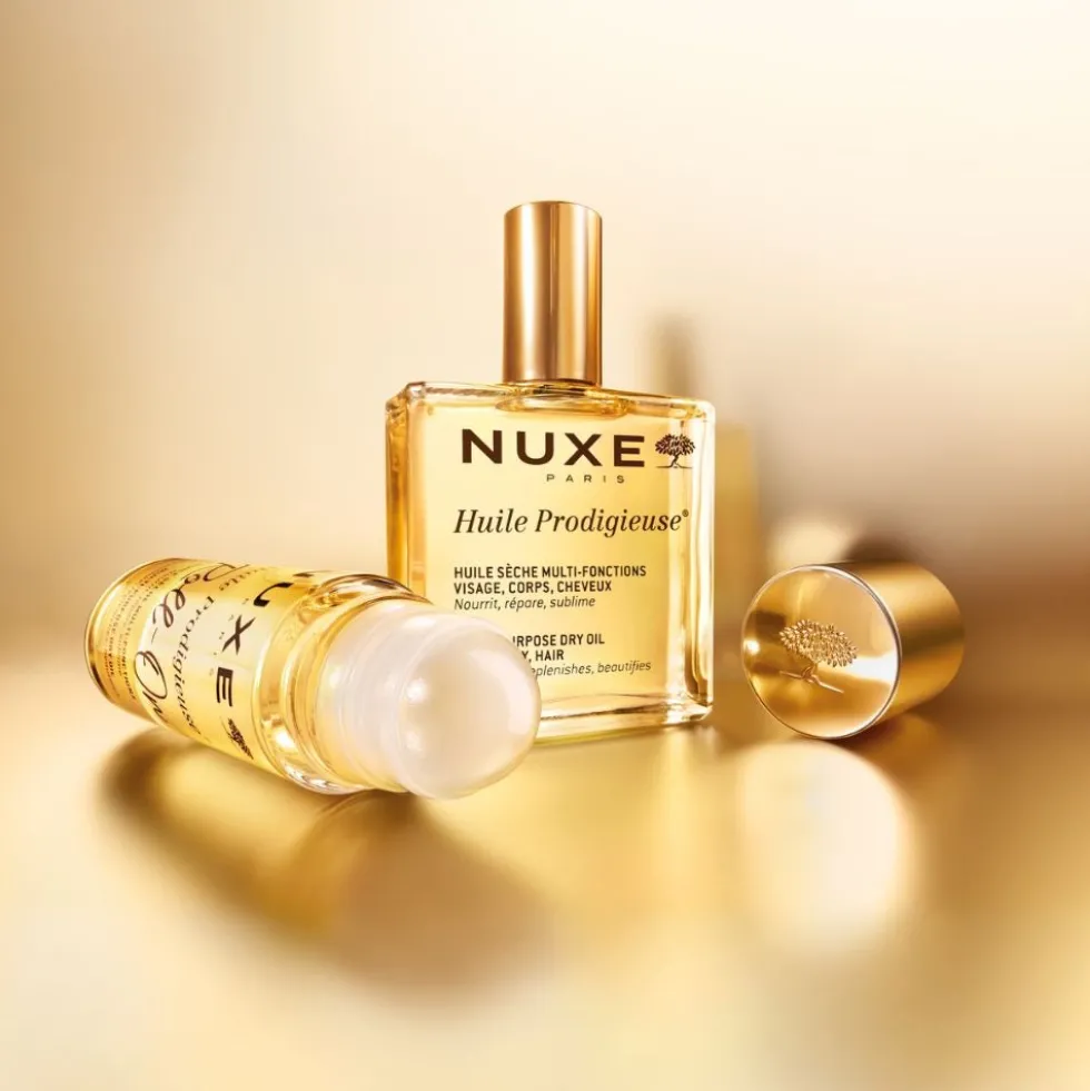 Nuxe Huile Prodigieuse Roll-On - Olio secco multiuso idratante per viso, corpo e capelli, 60 ml