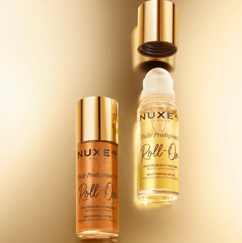 Nuxe Huile Prodigieuse Roll-On - Olio secco multiuso idratante per viso, corpo e capelli, 60 ml