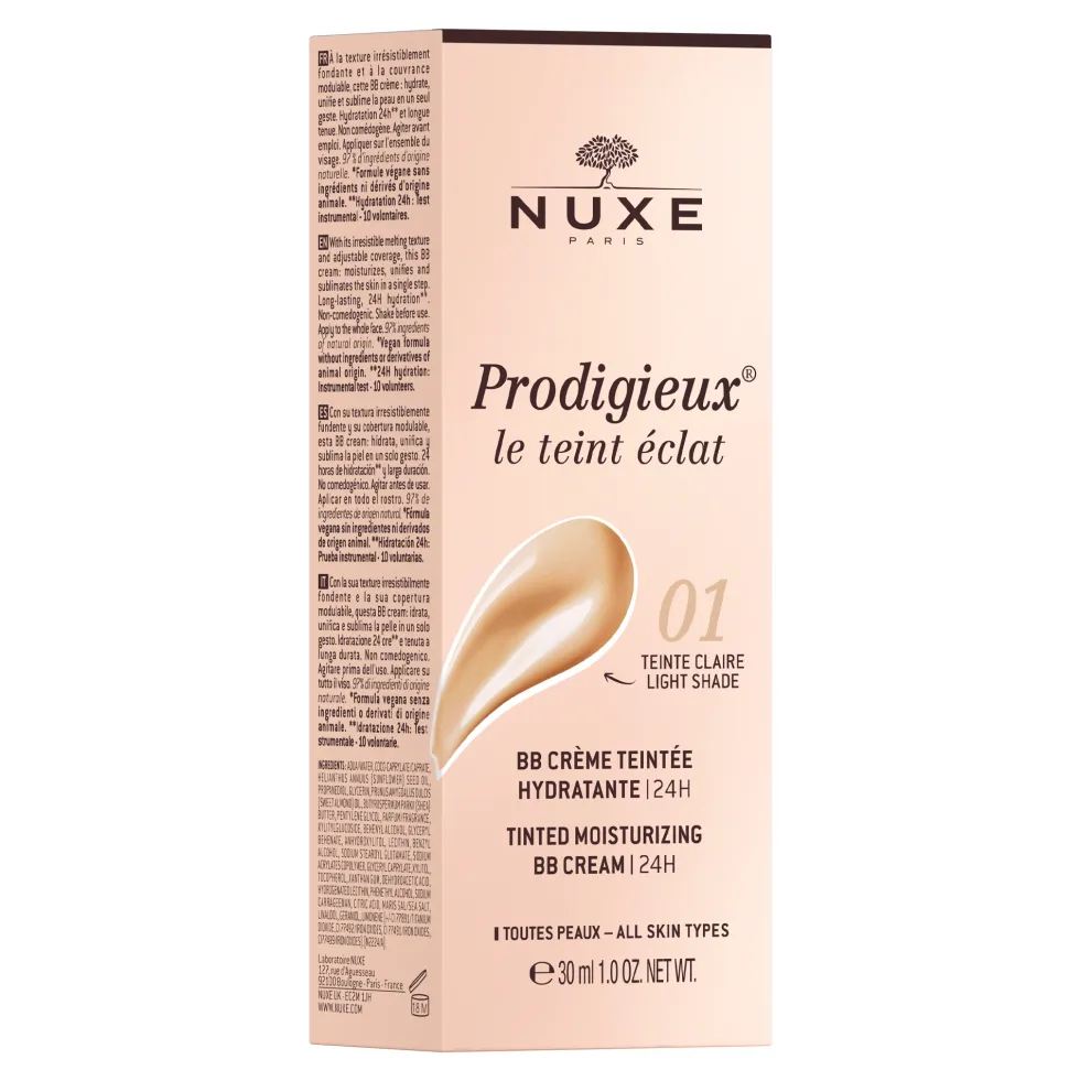 Nuxe Prodigieux - Le Teint Eclat BB Cream Crema Colorata Idratante Tonalità Chiara, 30ml