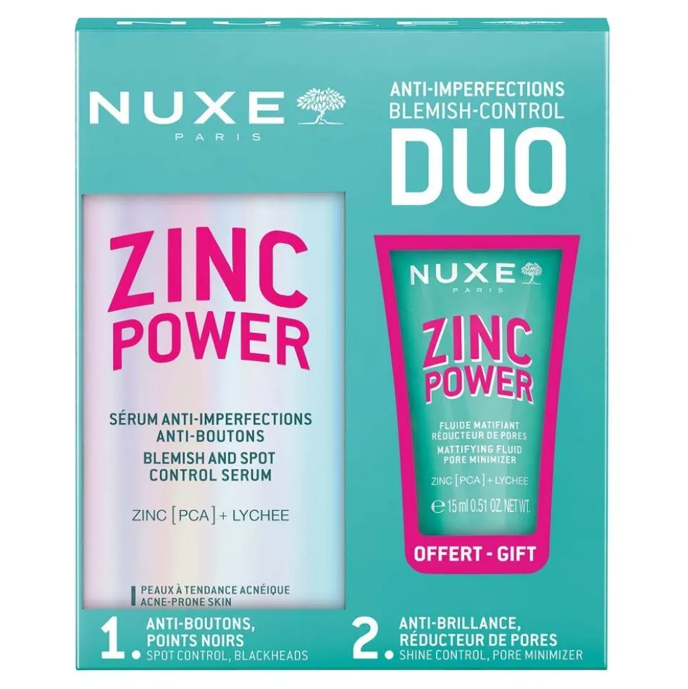 Nuxe Zinc Power Set per il viso anti-imperfezioni e opacizzante siero da 30ml e fluido da 15ml