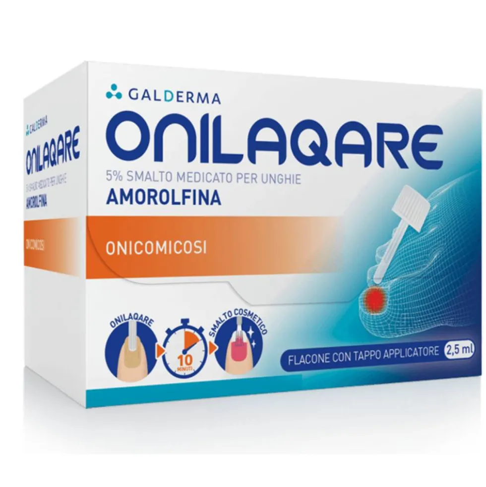 Onilaqare 5% Amorolfina Smalto Medicato Unghie Onicomicosi + Applicatore, 2.5ml Onilaqare 5% Amorolfina Smalto Medicato Unghie Onicomicosi + Applicatore, 2.5ml