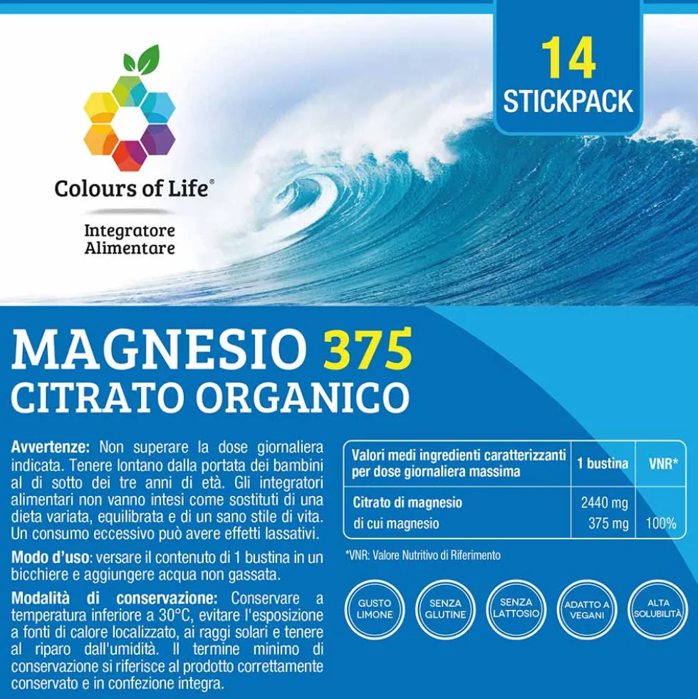 Optima Naturals Colours Of Life - Magnesio 375 Citrato Organico, 14 Stick