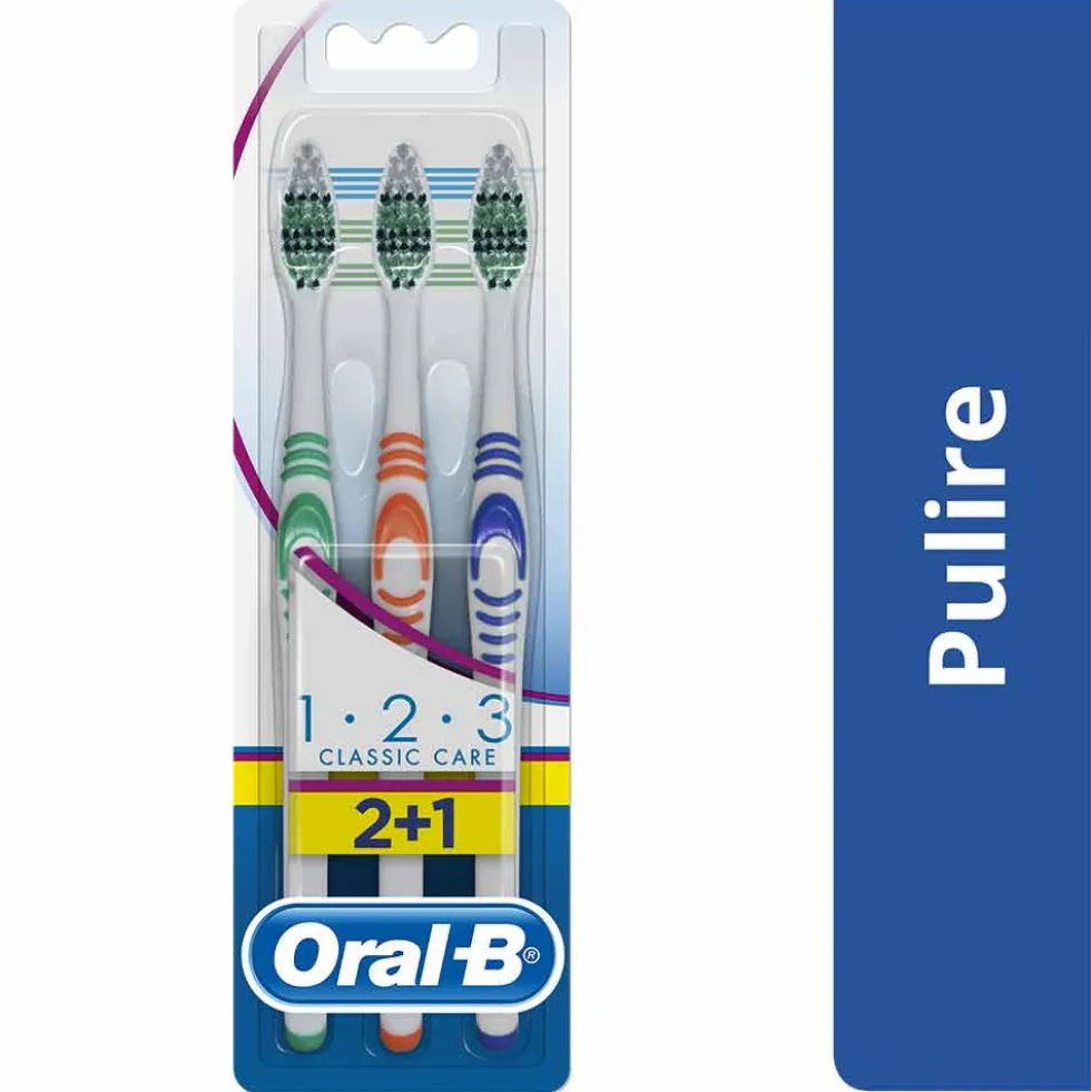 Oral-B 1 2 3 Classic Care Spazzolino Manuale Medio, 3 Spazzolini