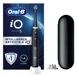 Oral-B iO 5S Nero - Spazzolino elettrico ricaricabile antiplacca, 1 spazzolino con custodia