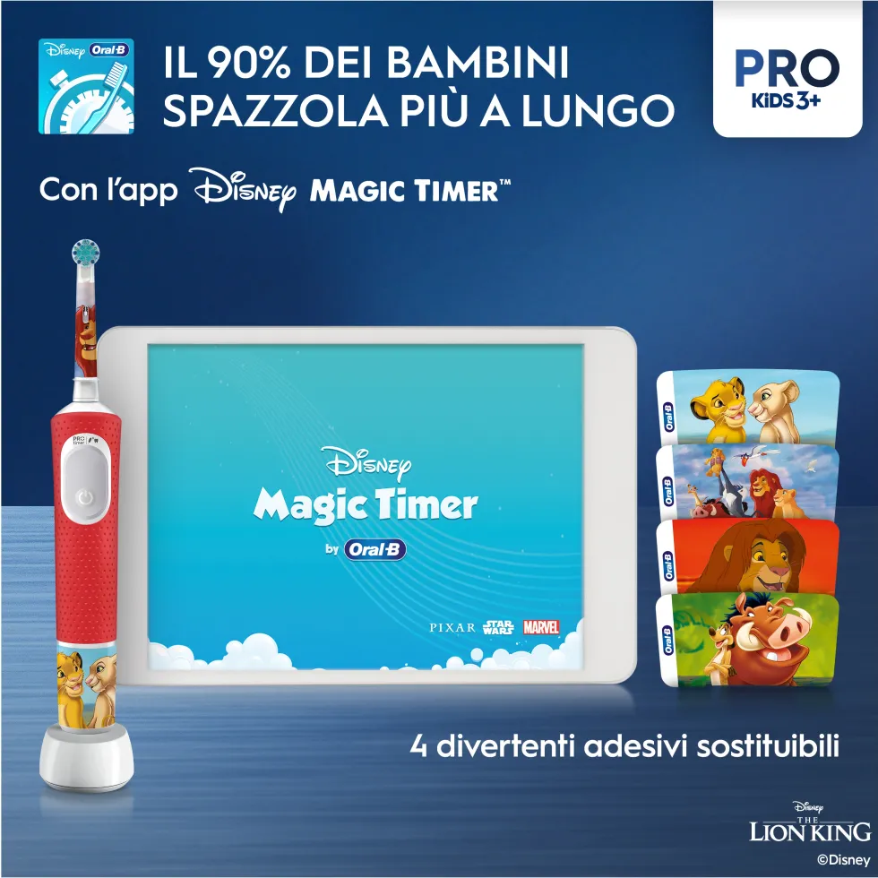 Oral-B Pro Kids Re Leone - Spazzolino elettrico per l'igiene orale dei bambini dai 3 anni, 1 pezzo