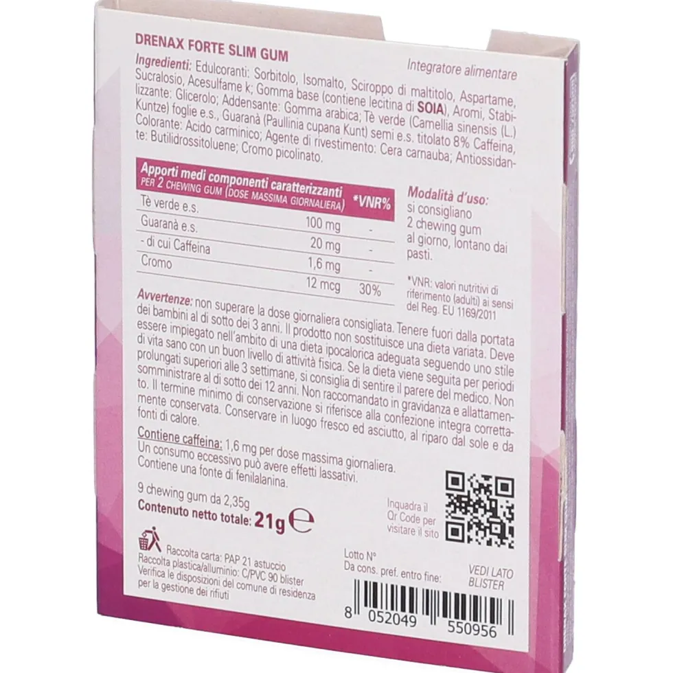 Paladin Pharma Drenax Forte Slim Gum - Integratore per il controllo del peso e della fame, 9 gomme