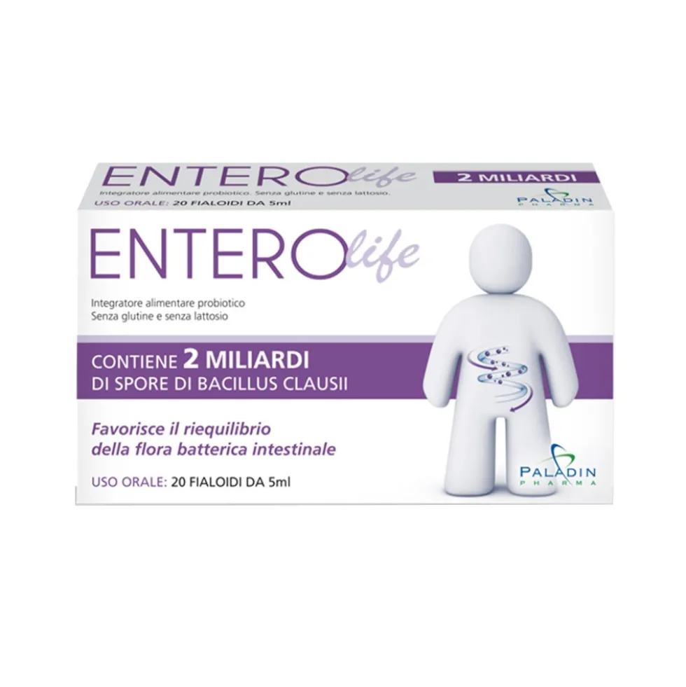 Paladin Pharma Enterolife - Integratore probiotico per la flora intestinale, 20 fialoidi da 5 ml