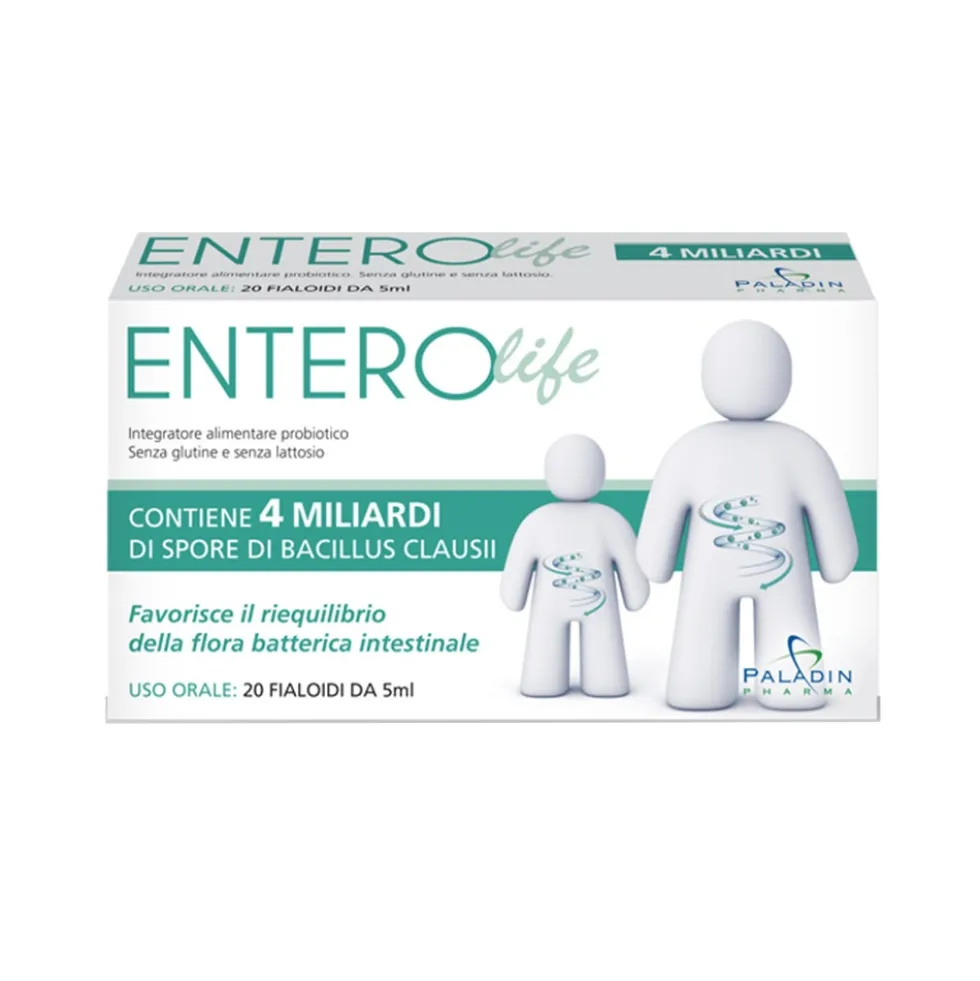 Paladin Pharma Enterolife - Integratore probiotico per la flora intestinale, 20 fialoidi da 5 ml
