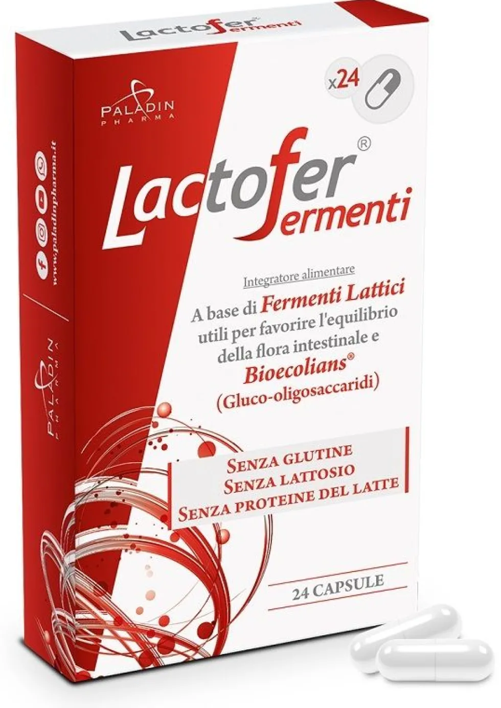 Paladin Pharma Lactofer Fermenti - integratore per intestino e flora batterica, 24 capsule
