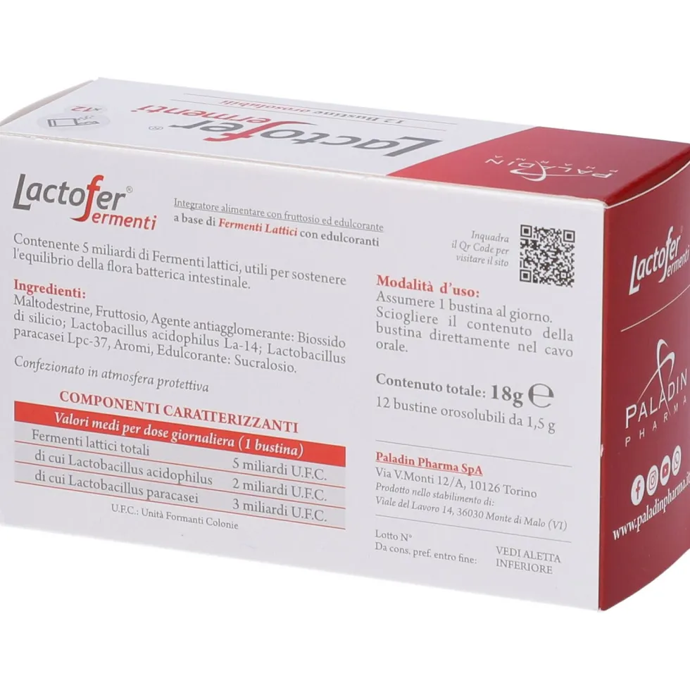 Paladin Pharma Lactofer - Paladin Pharma fermenti lattici per l'intestino, 12 bustine orosolubili