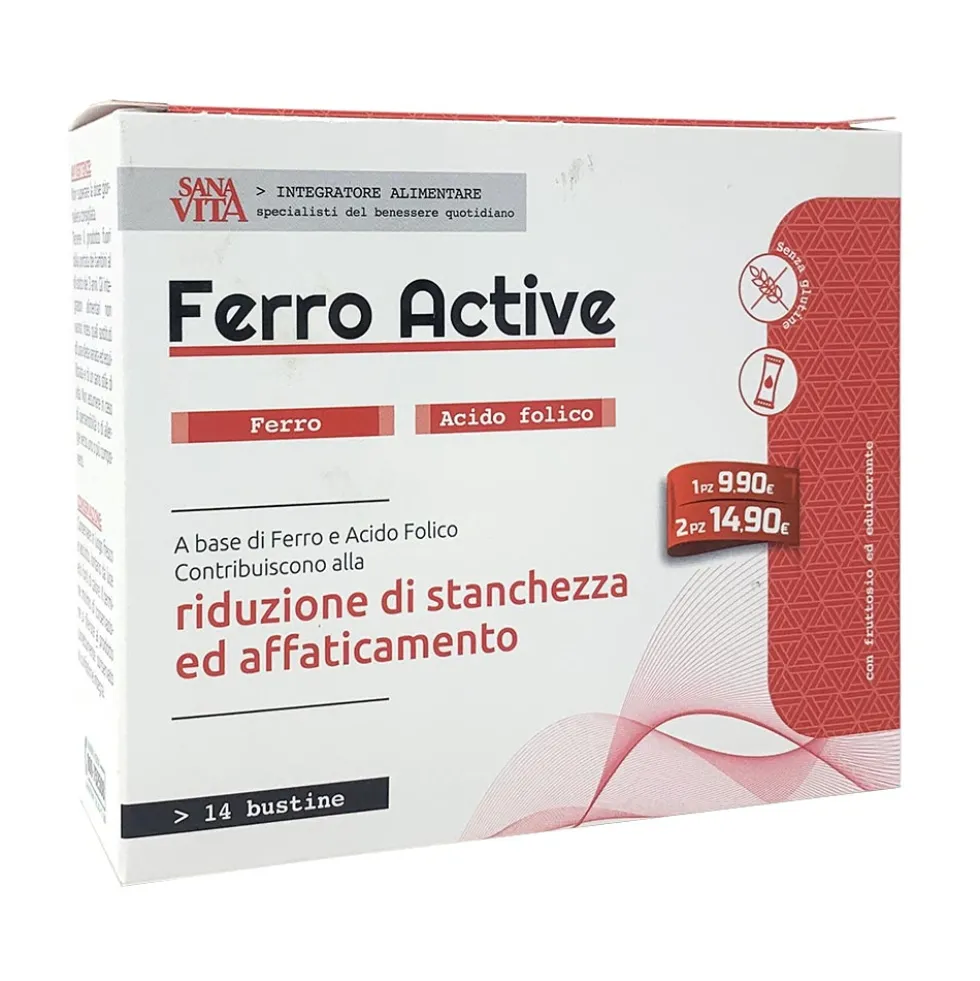 Paladin Pharma Sanavita Ferro Active - Integratore di ferro per ridurre la stanchezza, 14 bustine