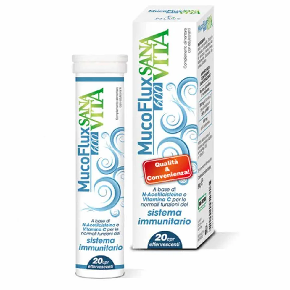 Paladin Pharma Sanavita Mucoflux 600 - Integratore mucolitico e per le difese, 20 compresse
