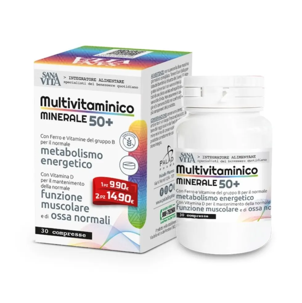 Paladin Pharma Sanavita - Multivitaminico Minerale 50+ Integratore, 30 Compresse