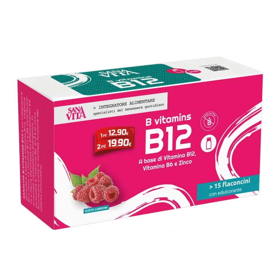 Paladin Pharma Sanavita Vitamina B12 - Integratore per stanchezza e affaticamento, 15 flaconcini
