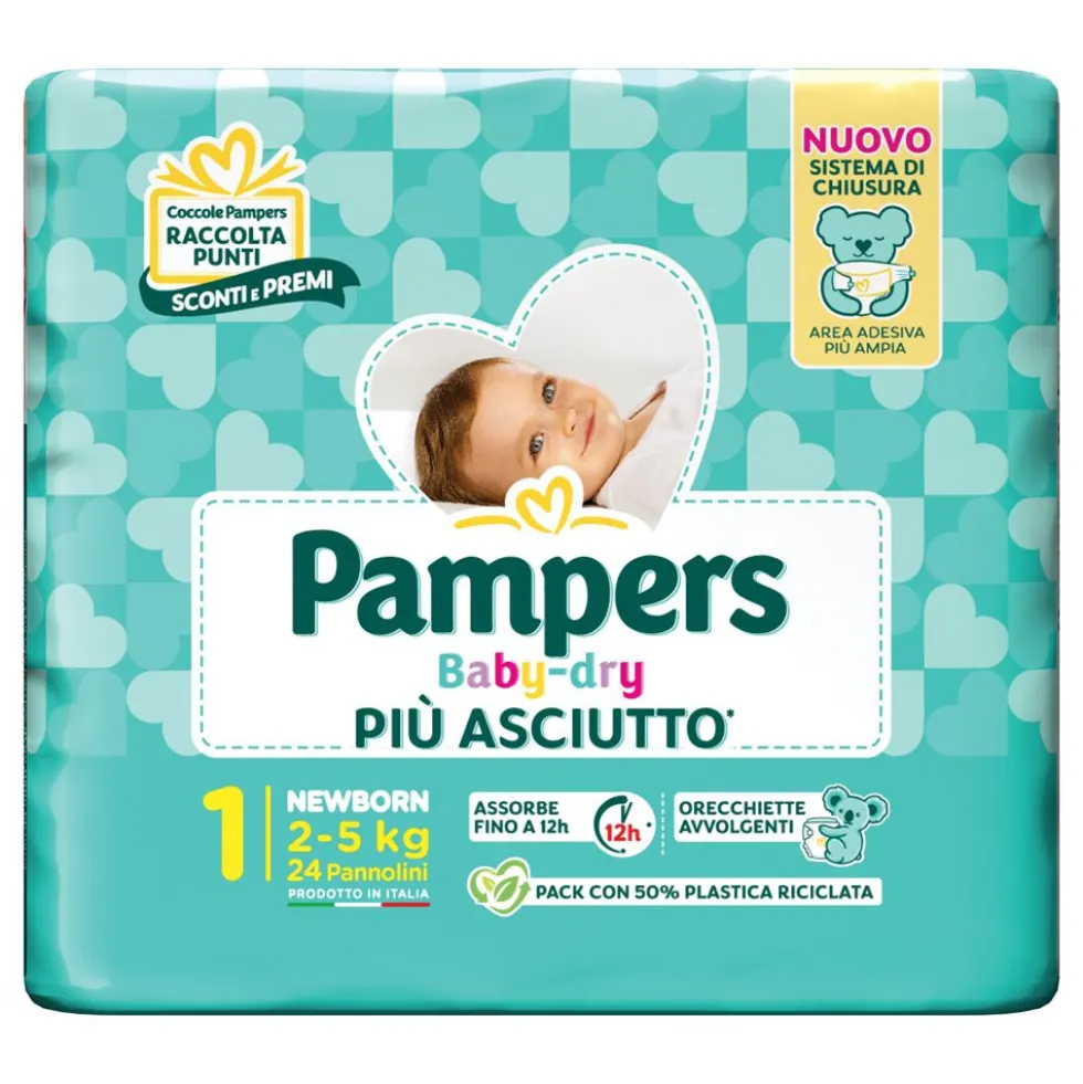 Pampers Baby Dry - Newborn Pannolini taglia 1 2-5 kg, 24 pannolini