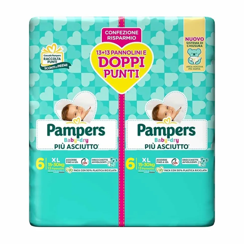 Pampers Baby Dry - Pannolino Duo Taglia 6 XL 15-30Kg, 26 Pannolini