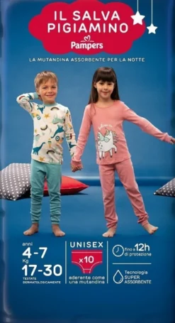 Pampers Salva pigiamino Mutandine assorbenti per la notte 4-7 anni da 17 a 30 kg, 10 mutandine