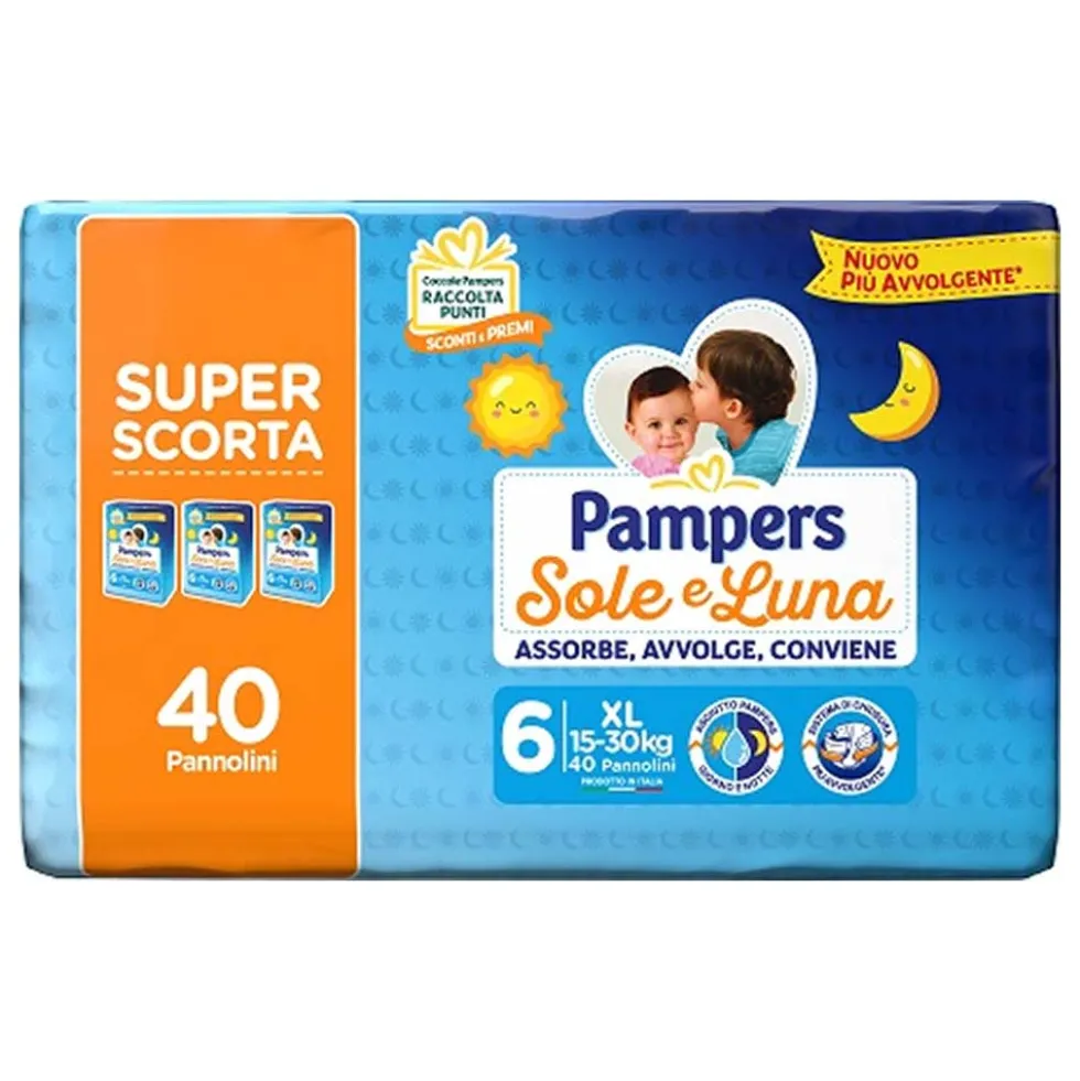 Pampers Sole & Luna - Pannolino Taglia 6 XL 15-30 Kg, 40 Pannolini