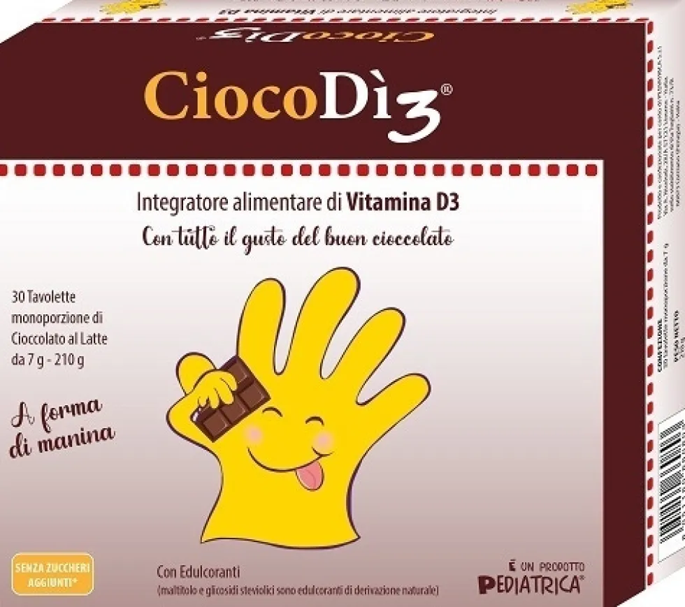 Pediatrica CiocoDì3 - Integratore cioccolato al latte 30 tavolette per le ossa e le difese, 210 g
