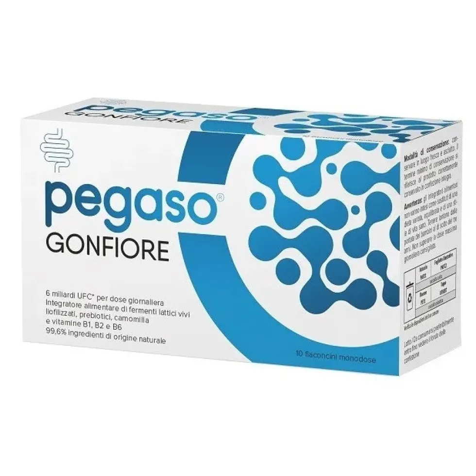 Pegaso Gonfiore Integratore probiotico per il meteorismo e la digestione, 10 flaconcini da 10 ml