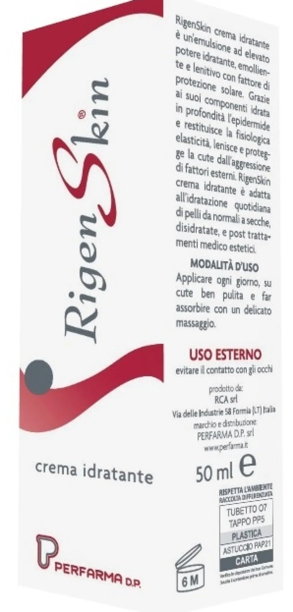 Perfarma DP Crema idratante RigenSkin - Emulsione lenitiva e protettiva per la pelle secca, 50 ml