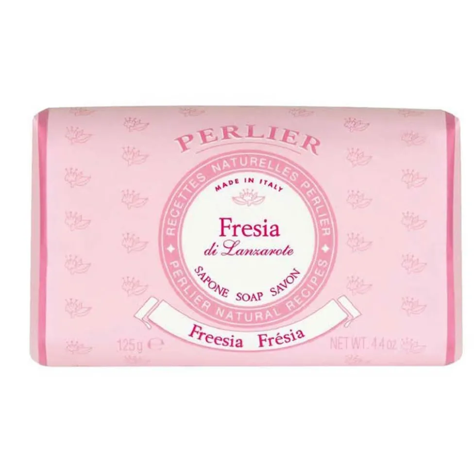 Perlier Sapone delicato Fresia - Saponetta emolliente per la detersione di viso e corpo, 125 g