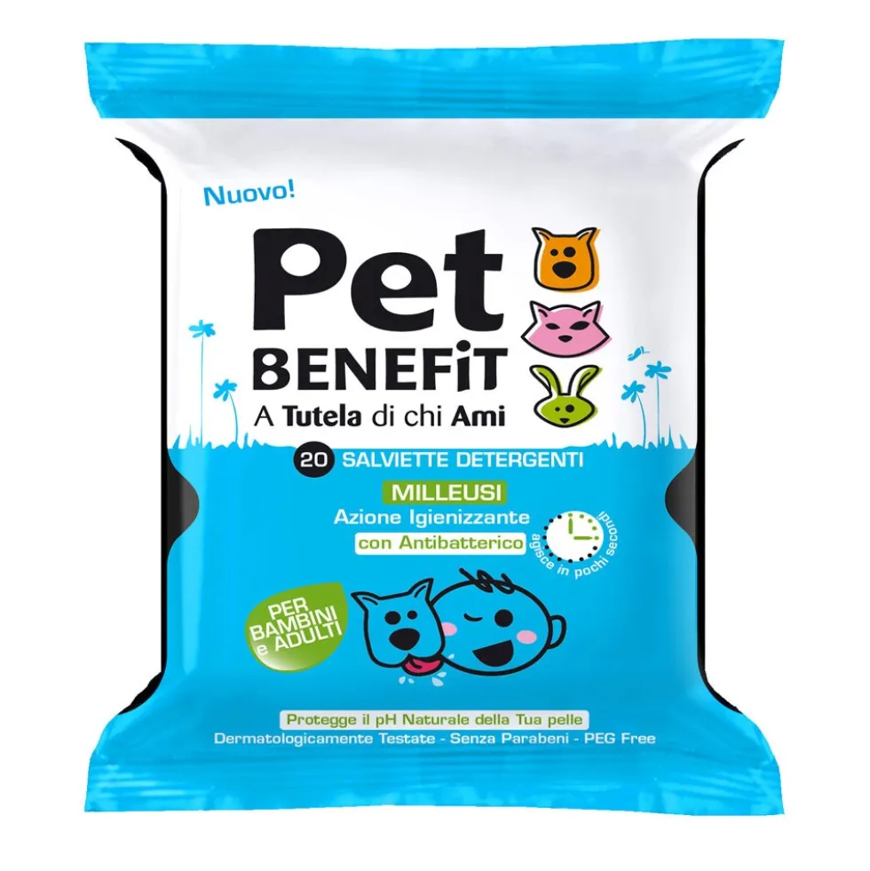 Pet Benefit Salviette detergenti - Salviette antibatteriche dopo il contatto con animali, 20 pezzi
