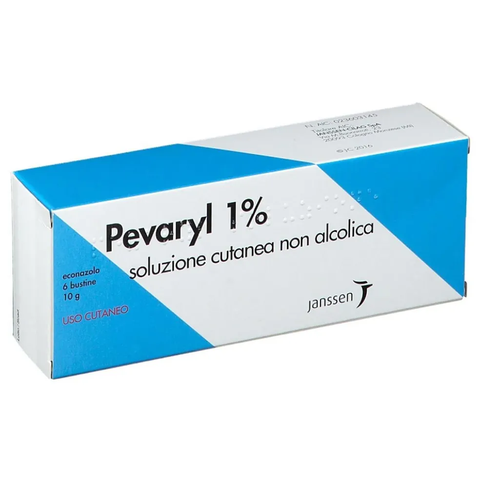 Pevaryl 1% Soluzione Cutanea Non Alcolica Econazolo Trattamento Micosi, 6 Bustine da 10g