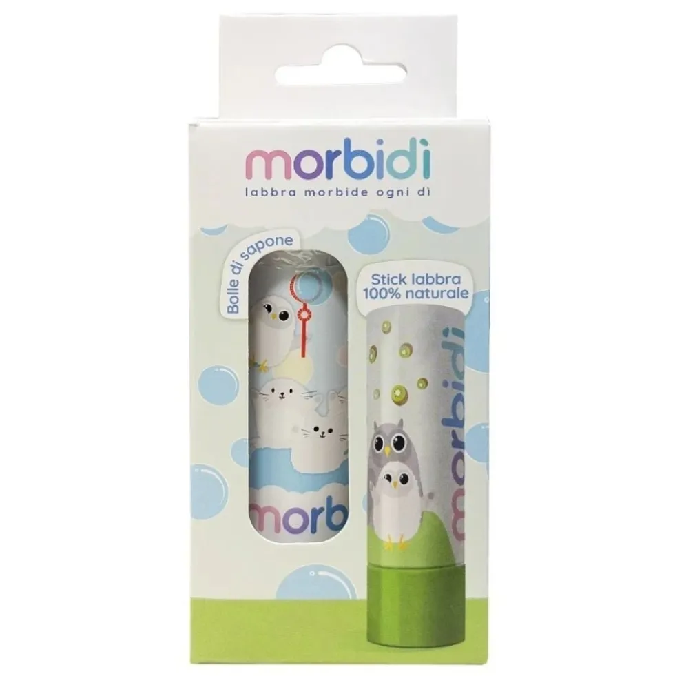 Pharmaidea Morbidì - Kit con balsamo labbra idratante al kiwi, stick da 5,5 ml e bolle di sapone