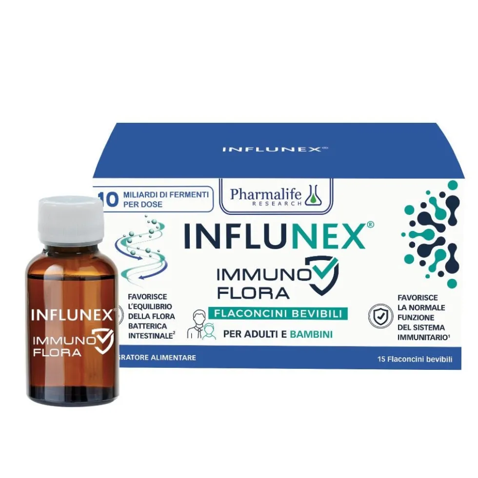 Pharmalife Research Influnex - Immuno Flora Integratore Flora Batterica, 15 flaconcini