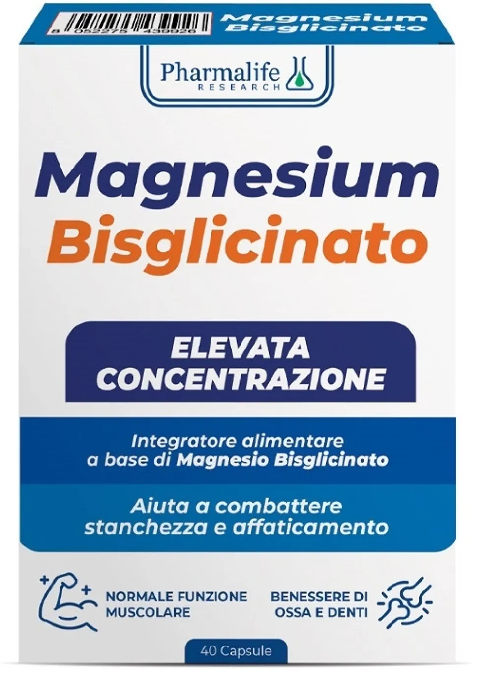 Pharmalife Research Magnesio Bisglicinato - Integratore per i muscoli e la stanchezza, 40 capsule