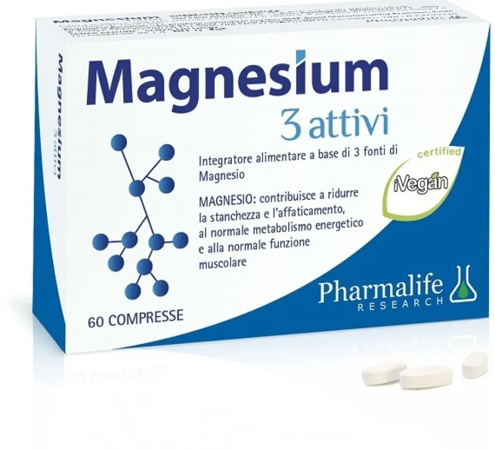Pharmalife Research Magnesium 3 attivi - Integratore alimentare contro la stanchezza, 60 compresse