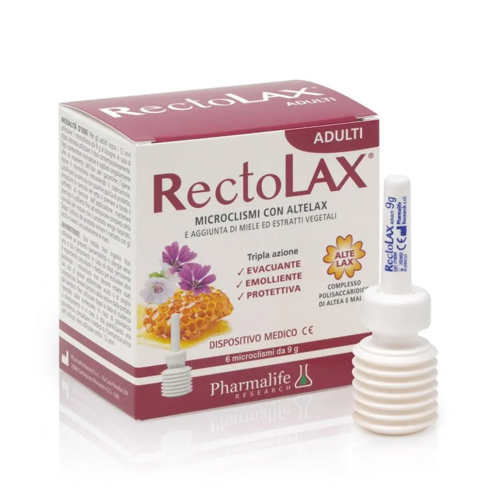 Pharmalife Research Rectolax Adulti - Microclismi evacuanti per la stipsi, 6 microclismi da 9 g