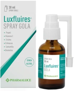 Pharmaluce Luxfluires spray gola - Integratore alimentare ad azione lenitiva ed emolliente, 30 ml