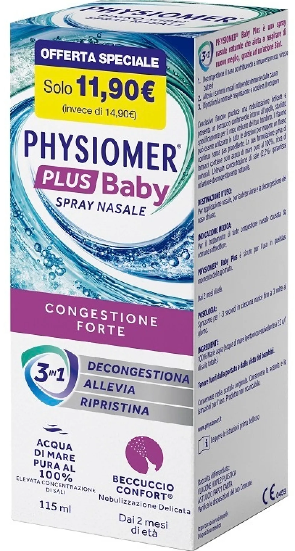 Physiomer Plus Baby Spray nasale per la decongestione dei bambini, 115 ml