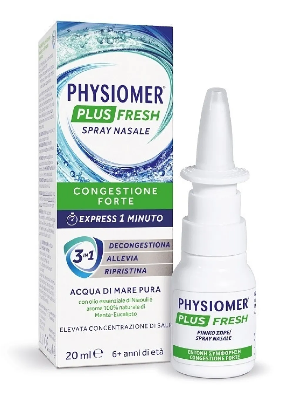Physiomer Plus Fresh - Spray nasale decongestionante con acqua di mare, 20 ml