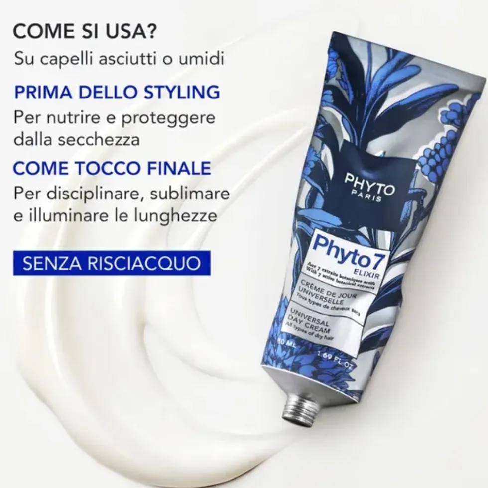 Phyto 7 Elixir Crema da Giorno Universale Capelli Secchi Molto Secchi Nutrimento Quotidiano, 50ml