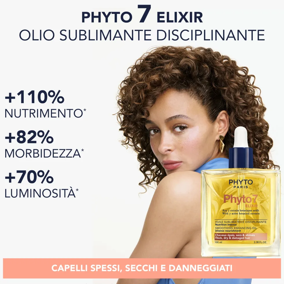 Phyto 7 Elixir Intense Huile Olio Sublimante Disciplinante Capelli Spessi Secchi e Danneggiati, 100ml