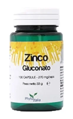 Phytoitalia Zinco - Zinco gluconato integratore per le difese immunitarie e la pelle, 100 capsule