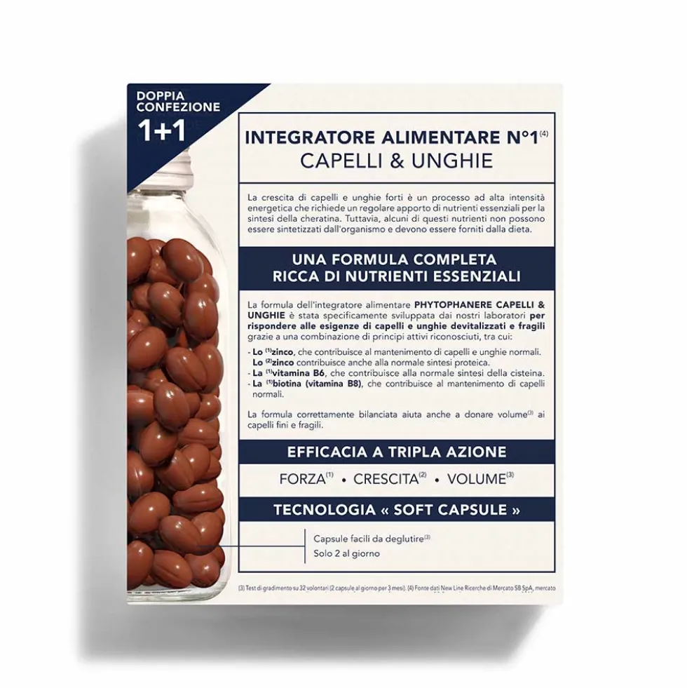 Phyto Phytophanere - Duo Integratore Caduta Temporanea Capelli e Unghie Forza Crescita Volume, 180 Capsule